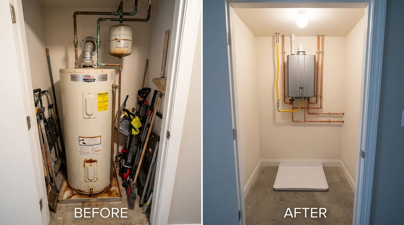 Tank water heater versus wall-mounted tankless unit comparison for Pollock Pines, CA homeowners