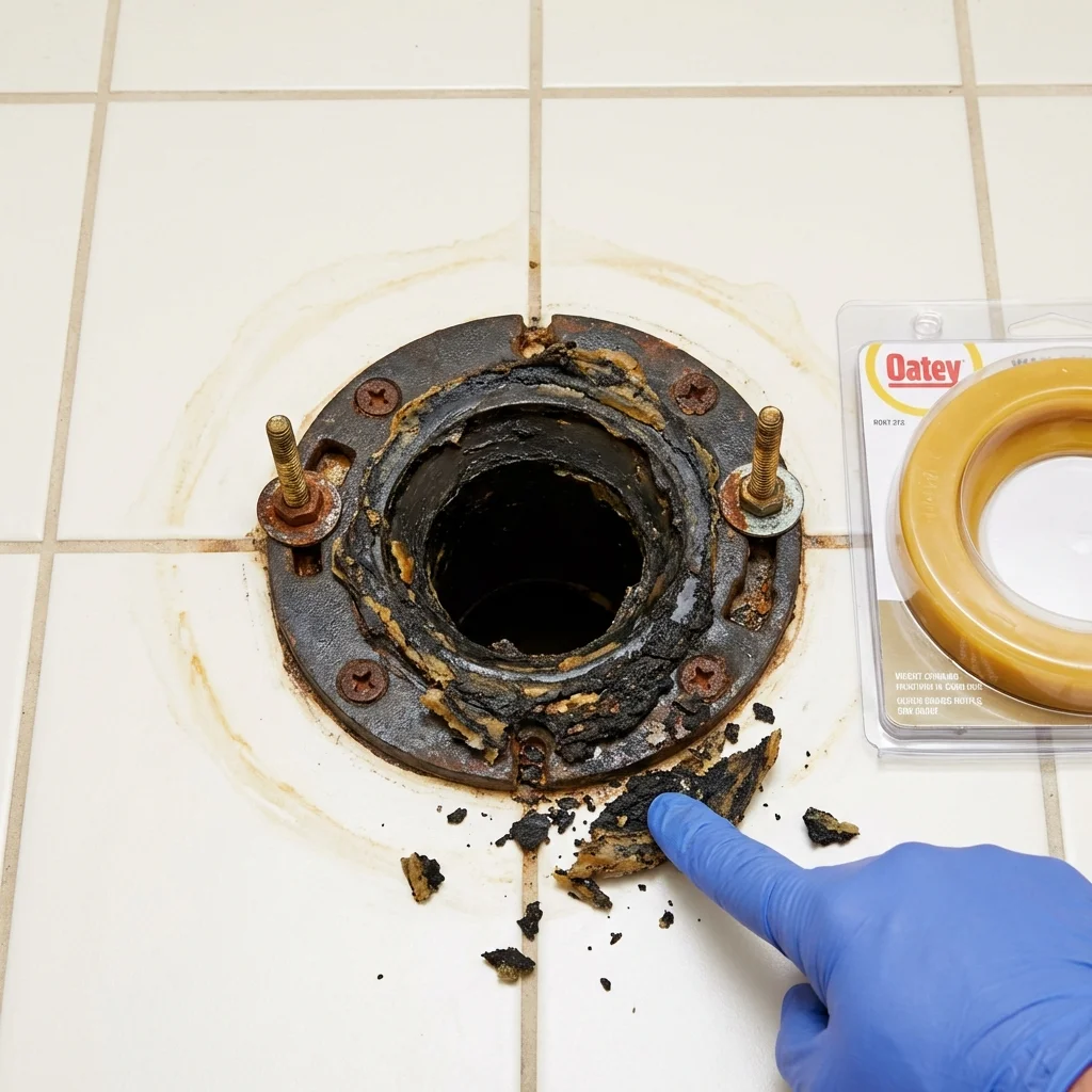 Failed wax ring showing water seepage at the base of a toilet in a Pollock Pines, CA home