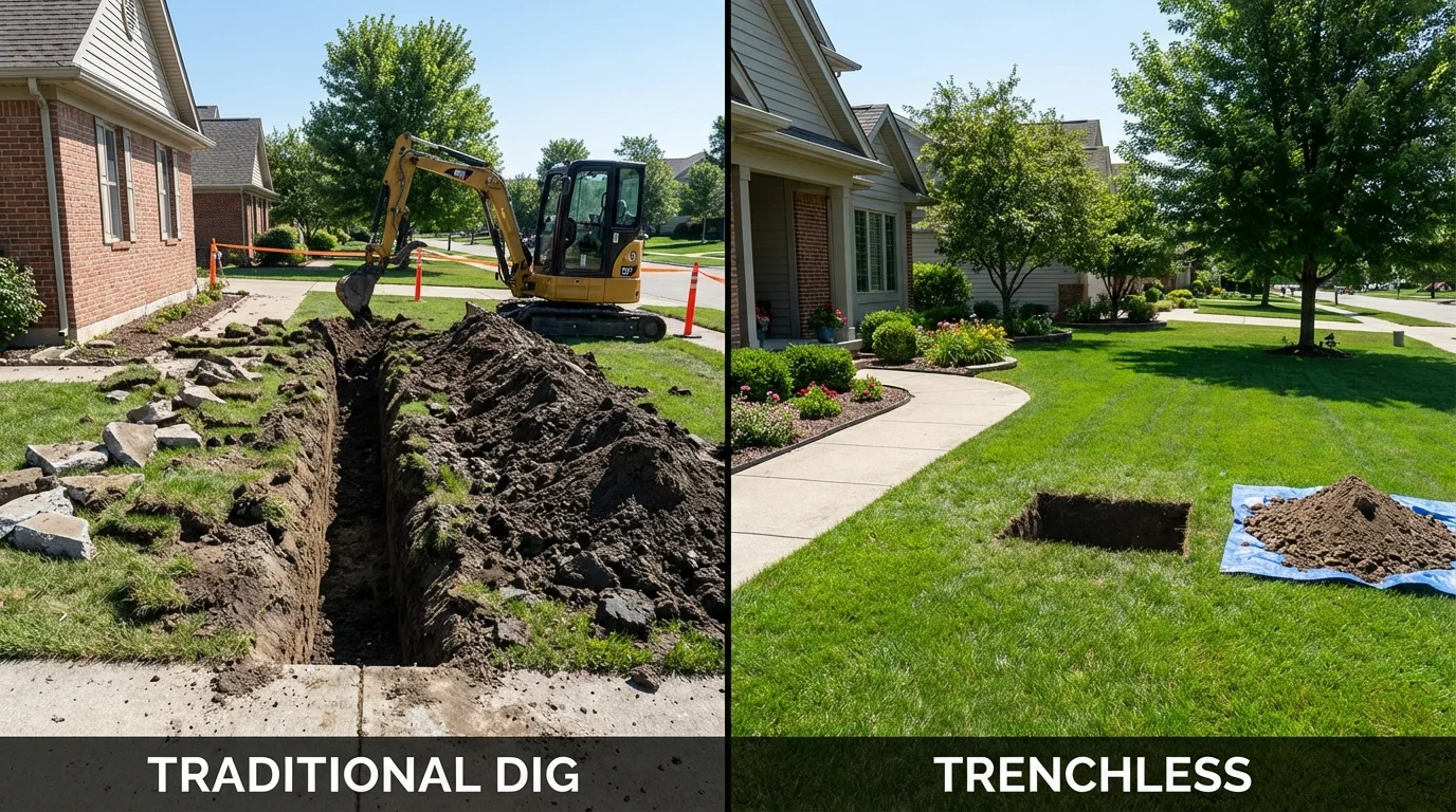 Trenchless sewer repair with minimal yard damage versus traditional excavation in Pollock Pines, CA